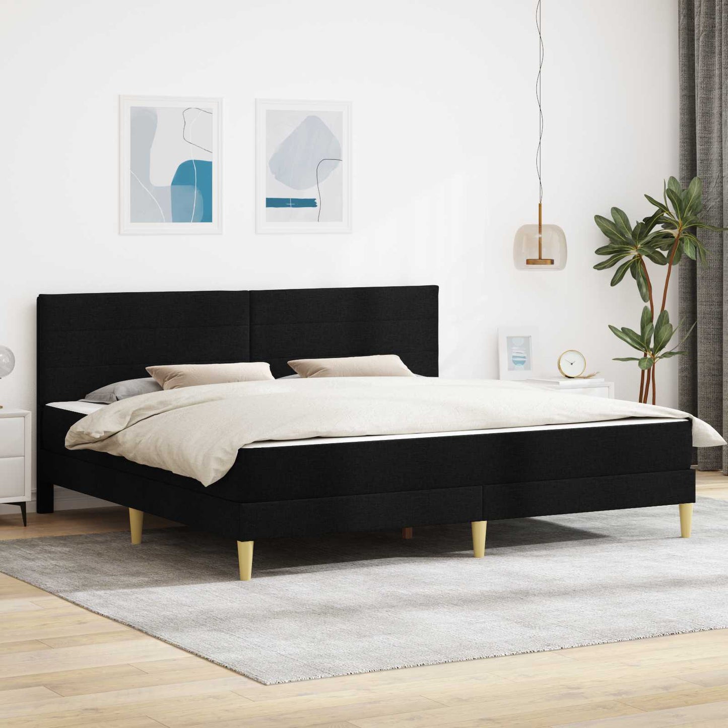 Sengeramme med madrass med hodegjerde Svart 180 x 200 cm stoff