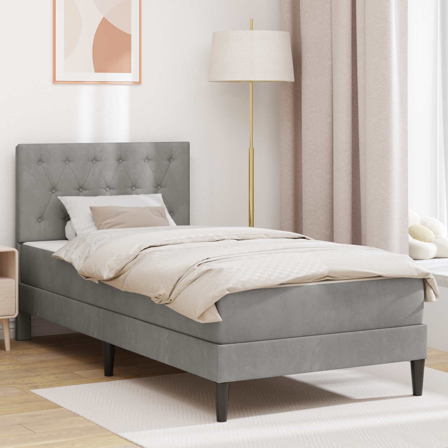 Sengeramme med madrass Lysegrå 90 x 190 cm Fløyel