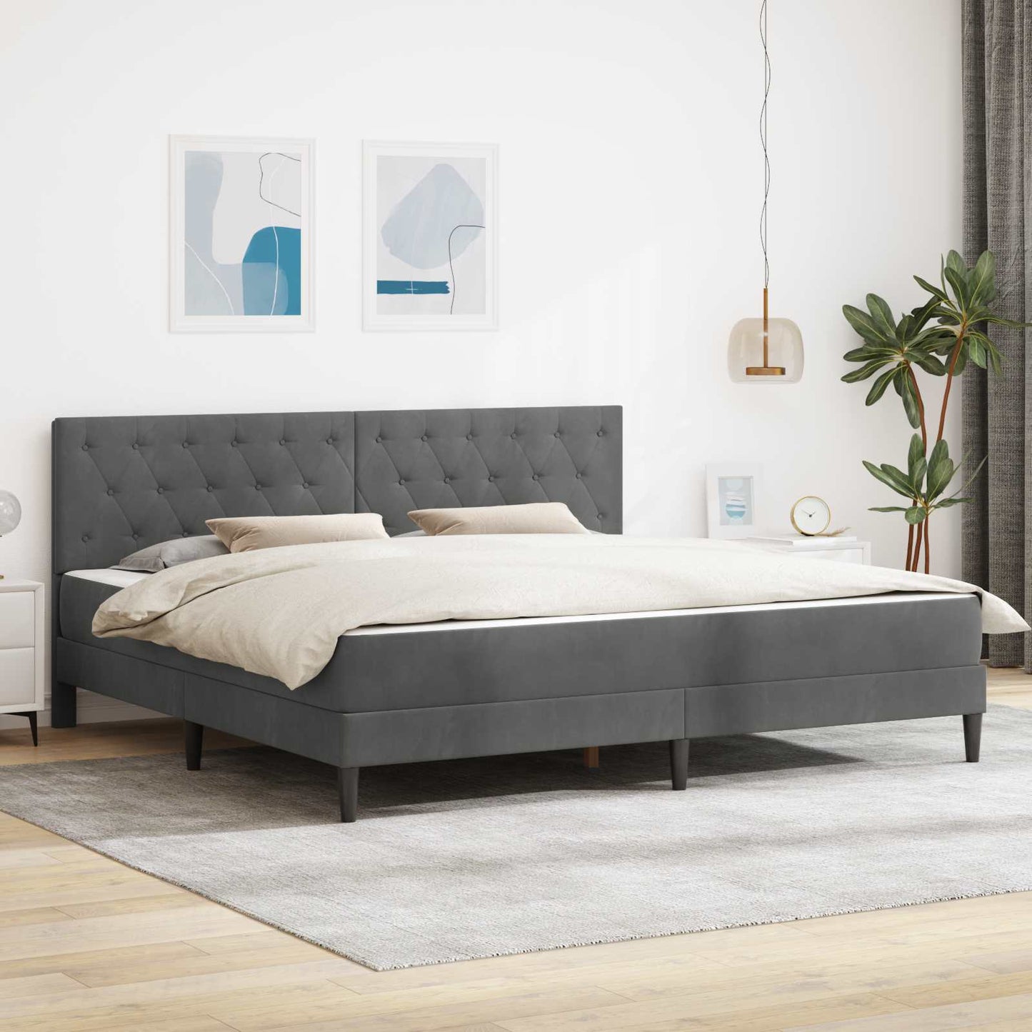 Sengeramme med madrass Mørkegrå 180 x 200 cm Fløyel