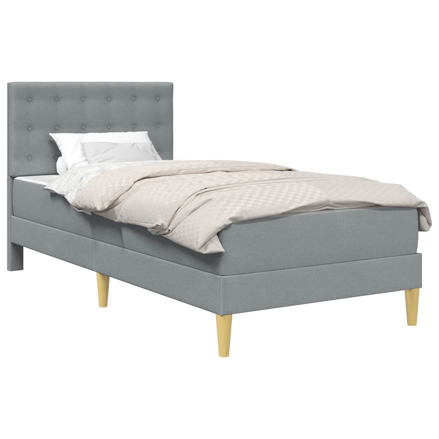 Sengeramme med madrass med hodegjerde Lysegrå 90 x 190 cm stoff