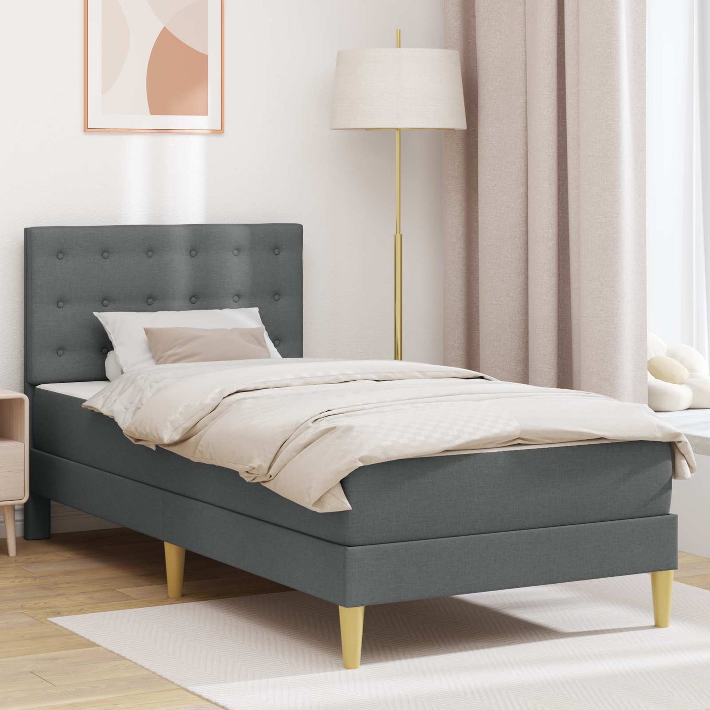 Sengeramme med madrass Mørkegrå 90 x 190 cm stoff