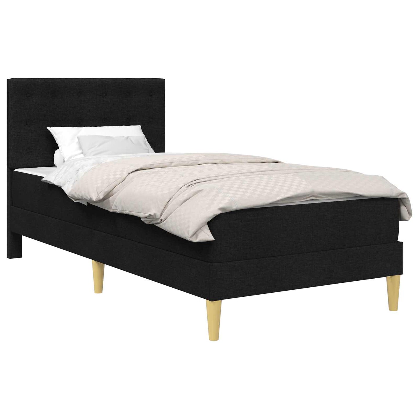 Sengeramme med madrass med hodegjerde Svart 90 x 190 cm stoff