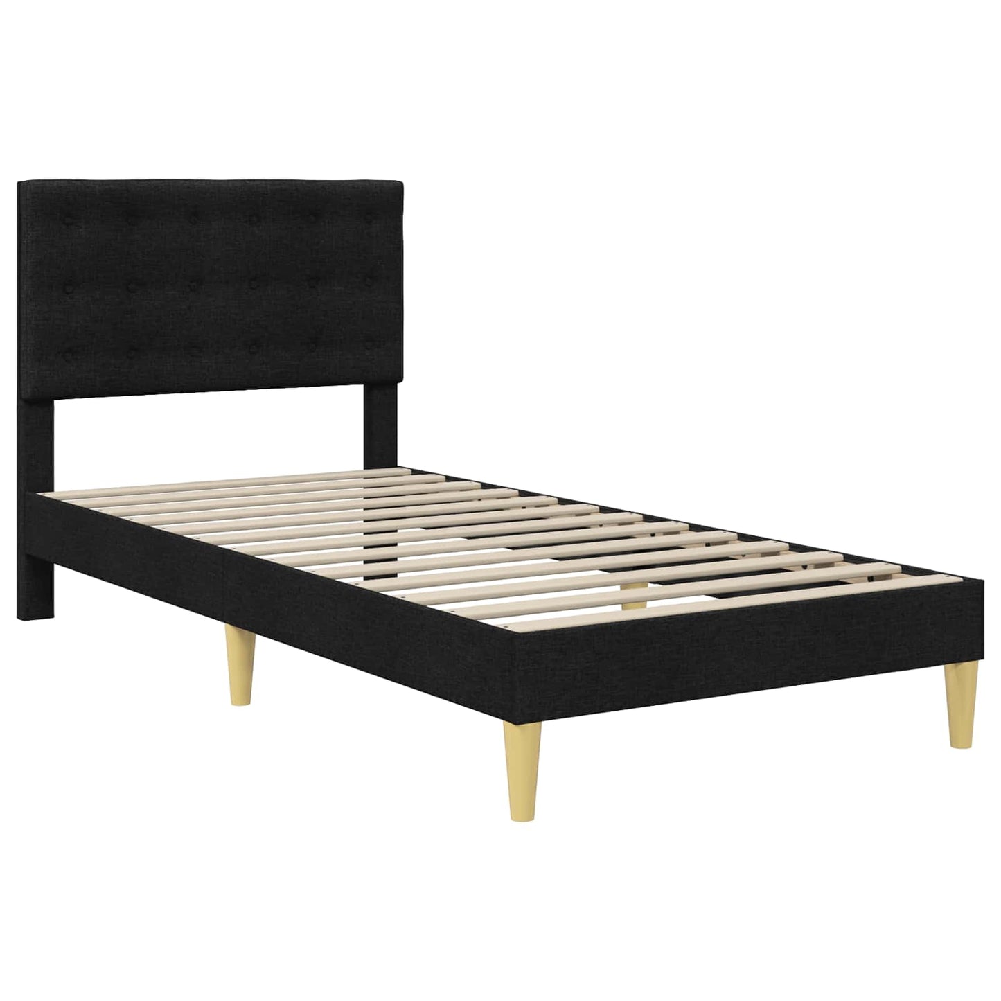 Sengeramme med madrass med hodegjerde Svart 90 x 190 cm stoff