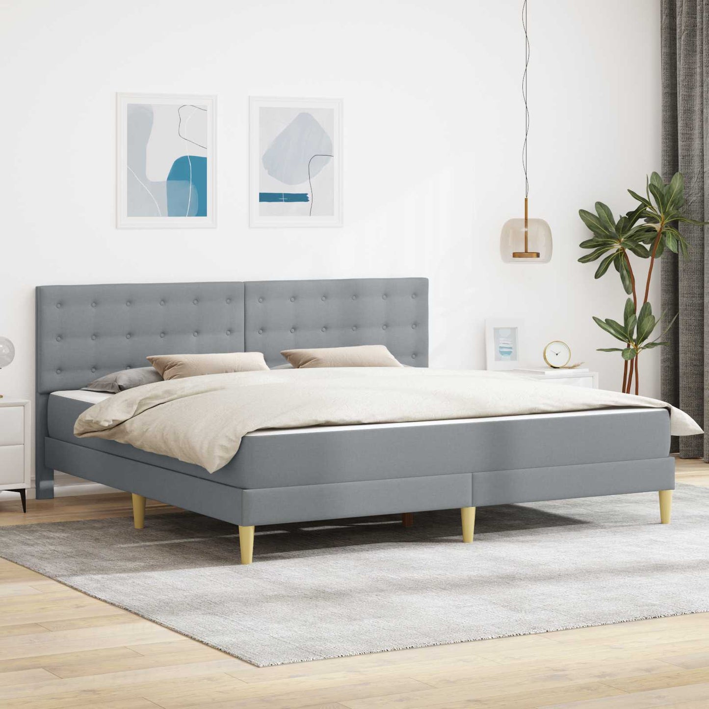 Sengeramme med madrass Lysegrå 180 x 200 cm stoff