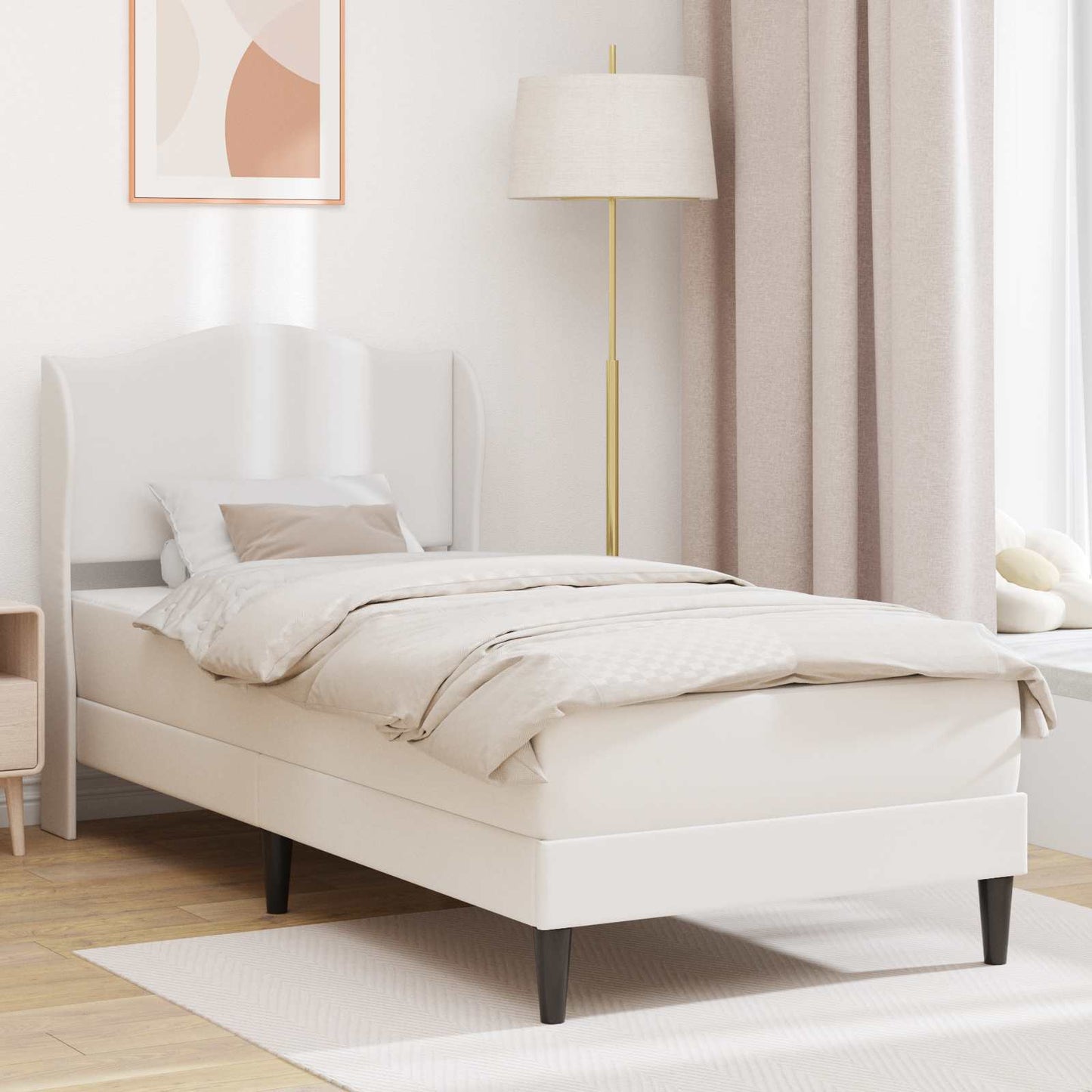 Sengestamme med hodegjerde Hvit 90 x 190 cm Kunstlær