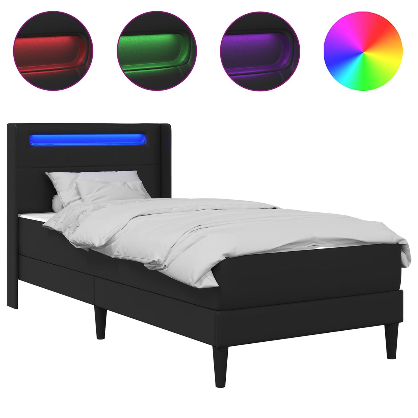 Sengestamme med LED-lysstrimler Svart 90 x 190 cm Kunstlær