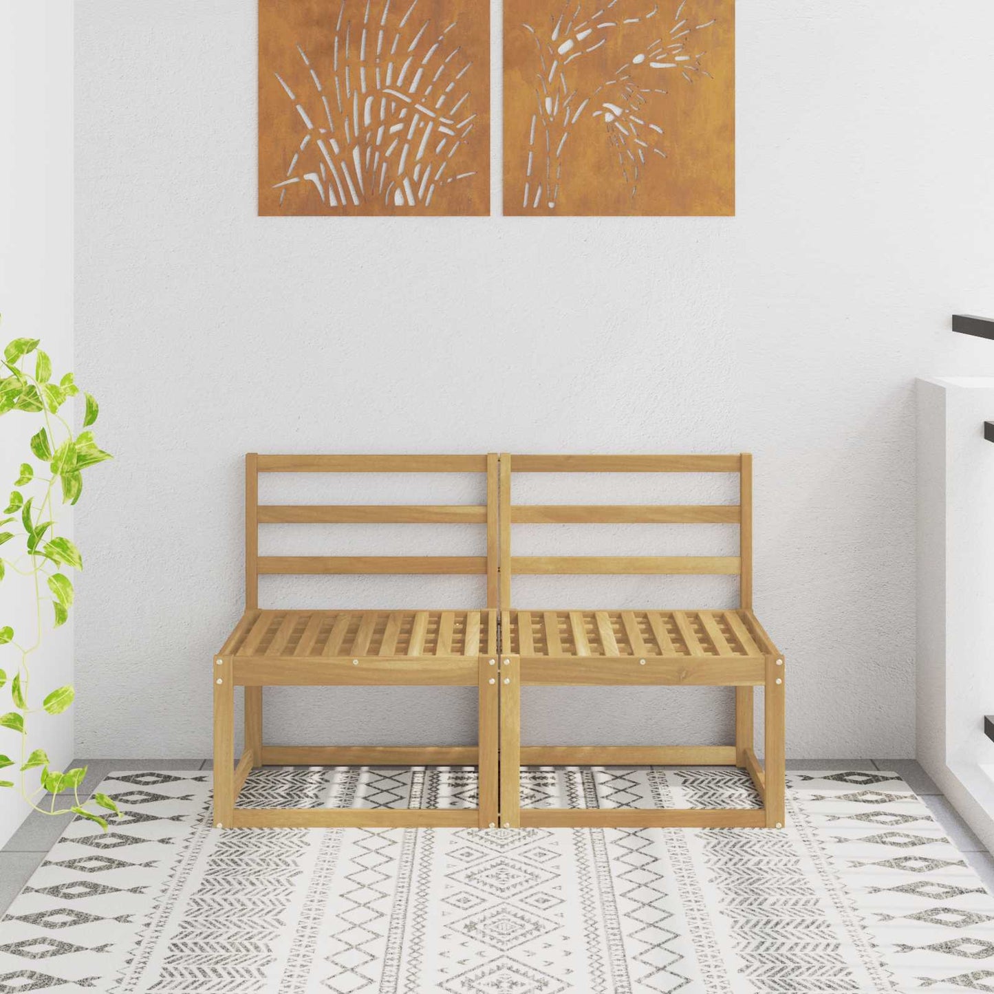 2 Stk Ute Midt Sofa Solid akasietre Hvit 59 x 63 x 73 cm