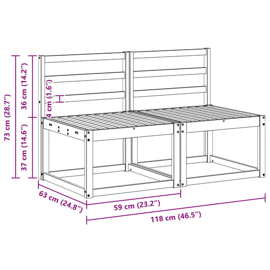 2 Stk Ute Midt Sofa Solid akasietre Hvit 59 x 63 x 73 cm
