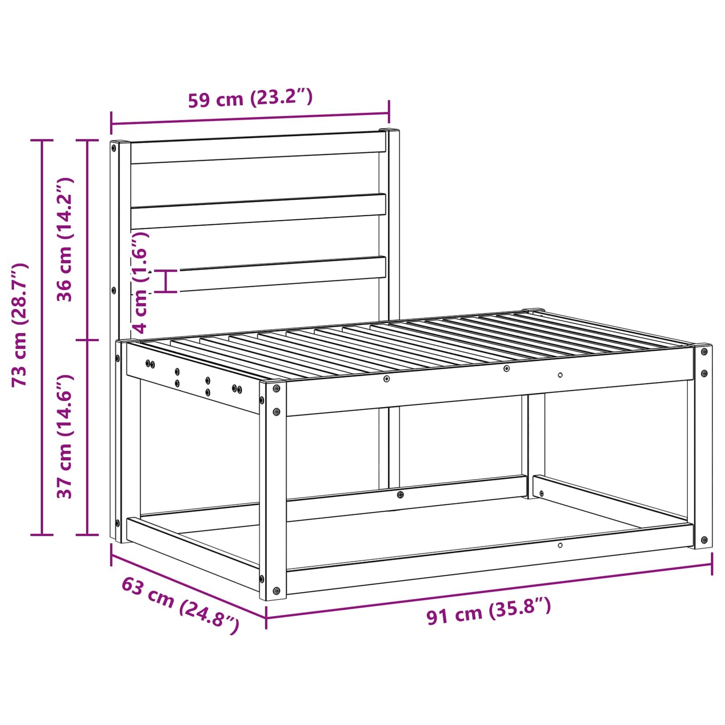 Utendørs End Sofagruppe Hvit 91 x 63 x 73 cm Solid akasietre