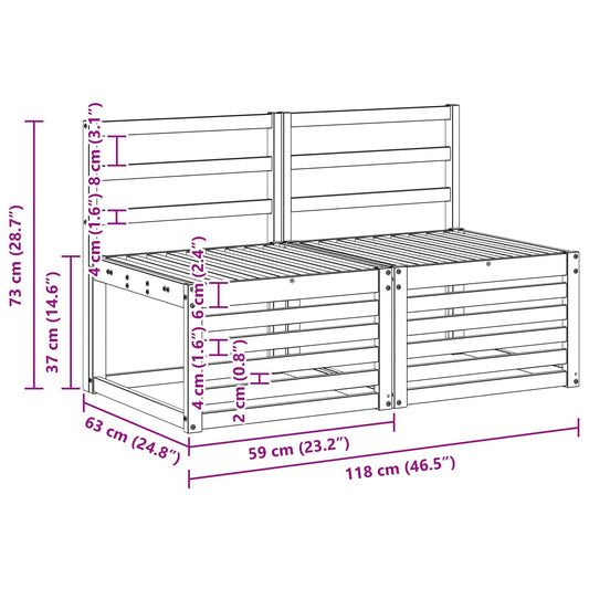 2 Stk Ute Midt Sofa Solid akasietre Hvit 118 x 63 x 73 cm