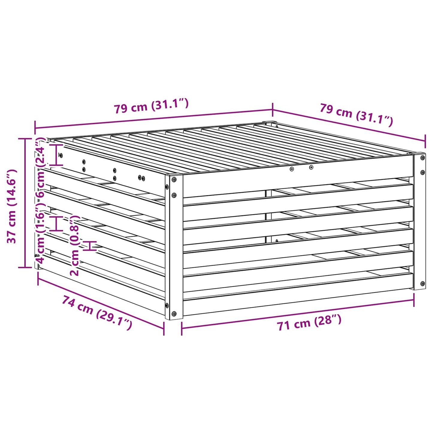 Ute fotstøtte Solid akasietre Hvit 79 x 79 x 37 cm