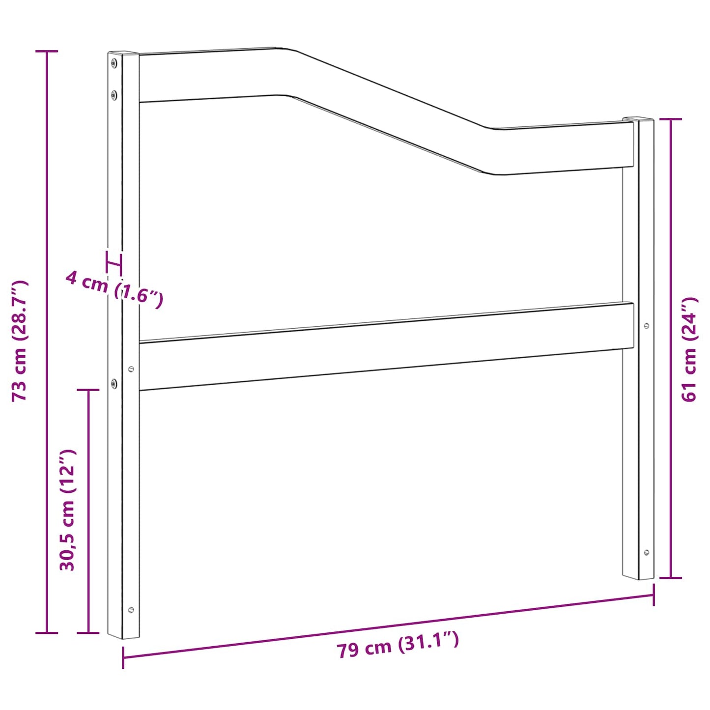 Armlene Modul 2 pcs Hvit 79 x 4 x 73 cm Solid akasietre