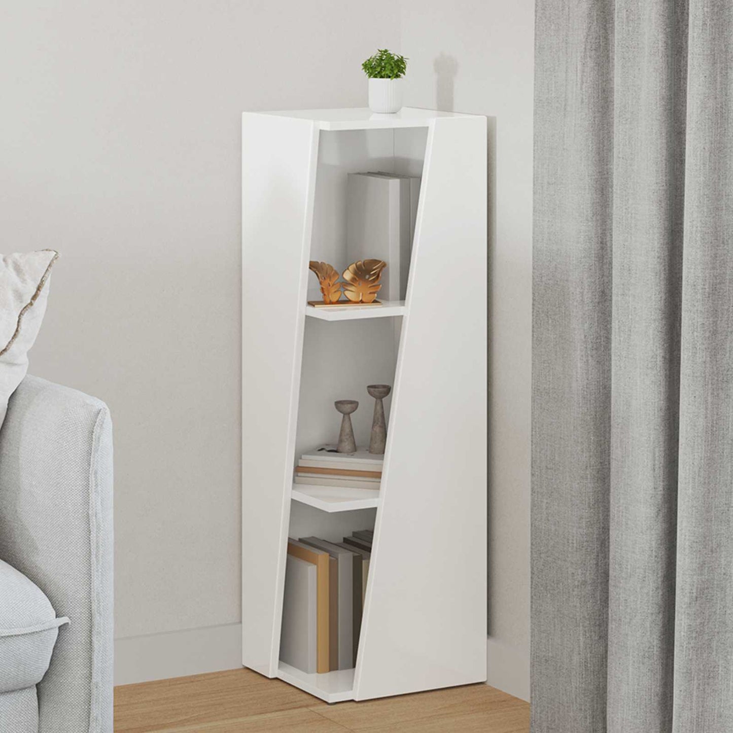 Sidehylle Høyglanset hvit 33 x 32 x 100,5 cm Konstruert tre