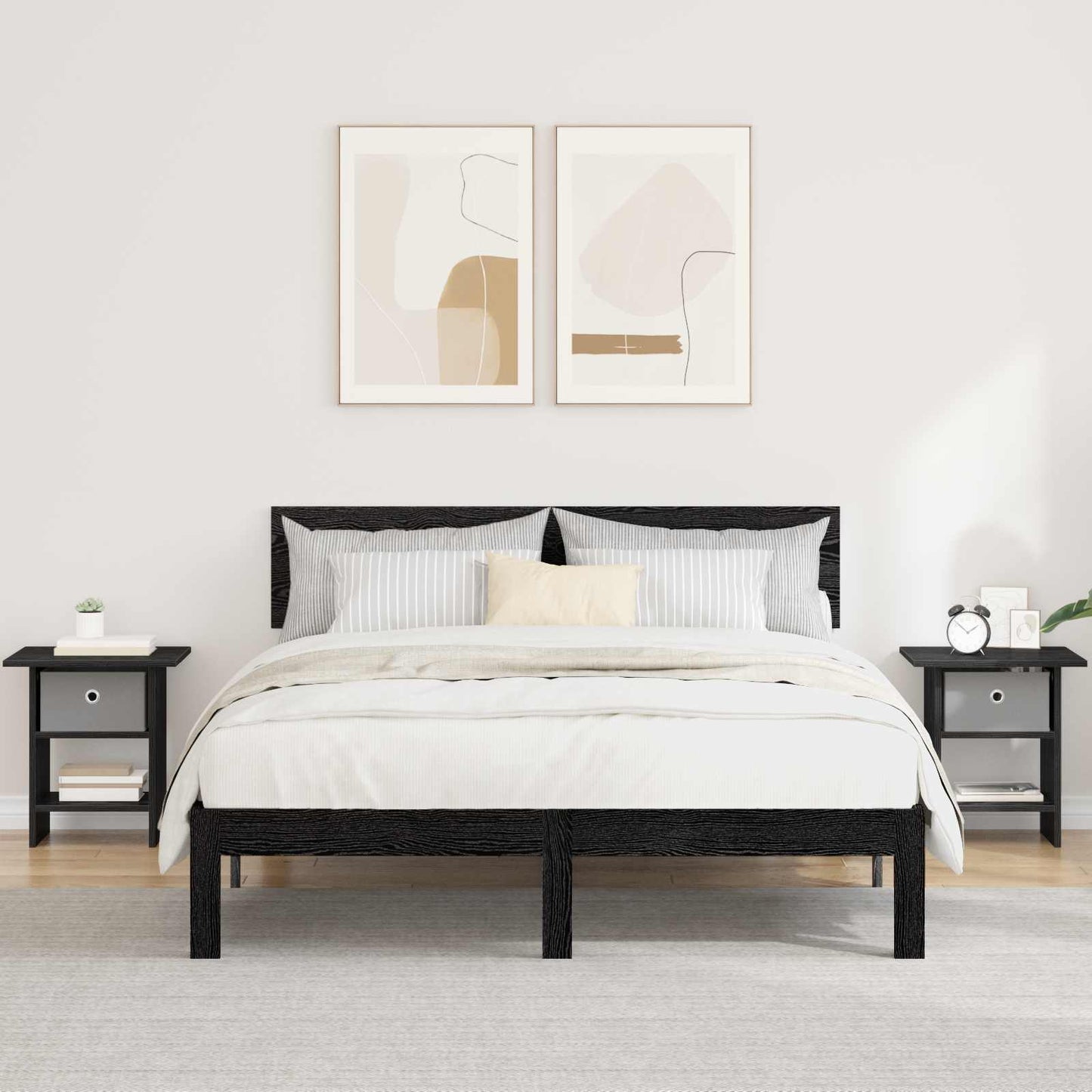 Nattbord 2 pcs Svart Eik 41 x 40 x 45 cm Konstruert tre