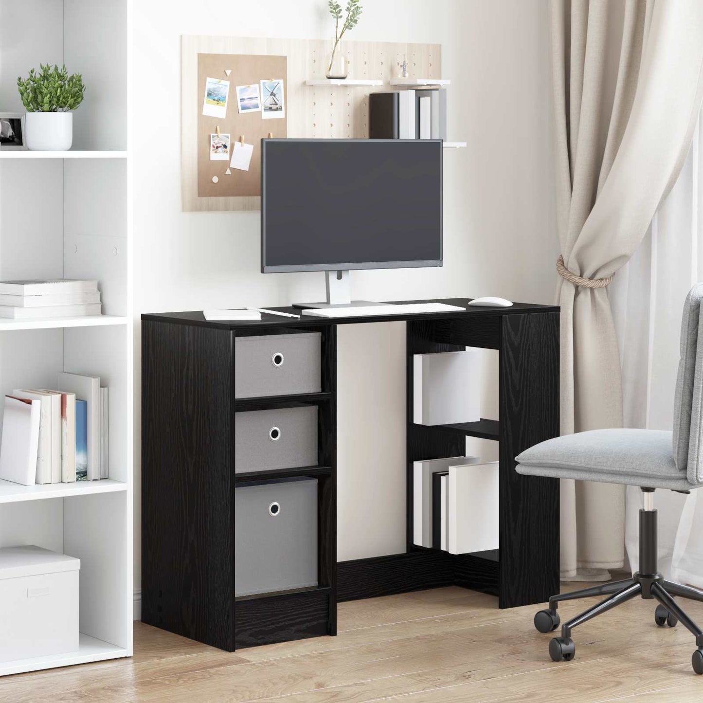 Skrivebord med skuff Svart Eik 100 x 40 x 75 cm Konstruert tre