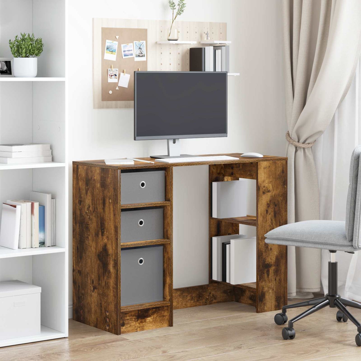 Skrivebord med skuff Røkt eik 100 x 40 x 75 cm Konstruert tre
