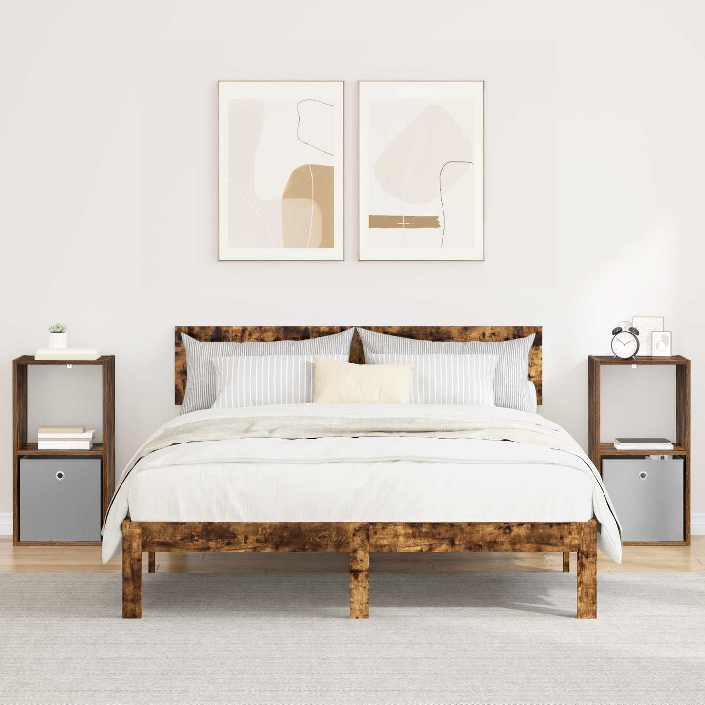Nattbord 2 pcs Røkt eik 35 x 32 x 68,5 cm Konstruert tre