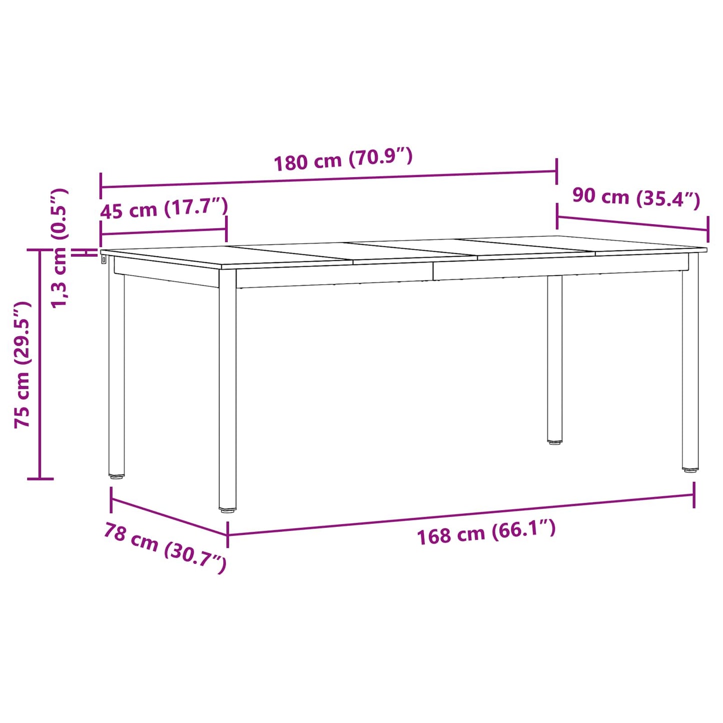 Spisebord 180 x 90 x 75 cm Konstruert tre Rektangulær