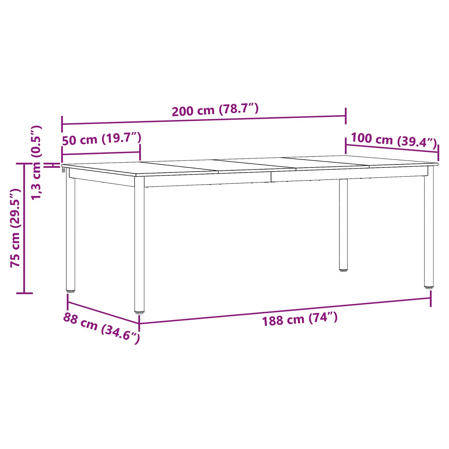 Spisebord 200 x 100 x 75 cm Konstruert tre Rektangulær