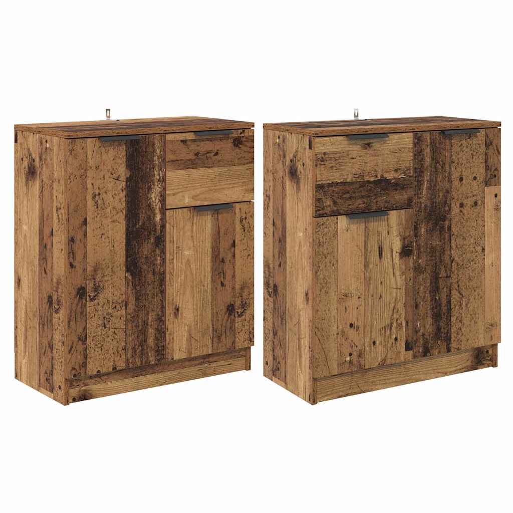 Skap med skuff 2 pcs Gamle tre 60 x 30 x 70 cm Konstruert tre