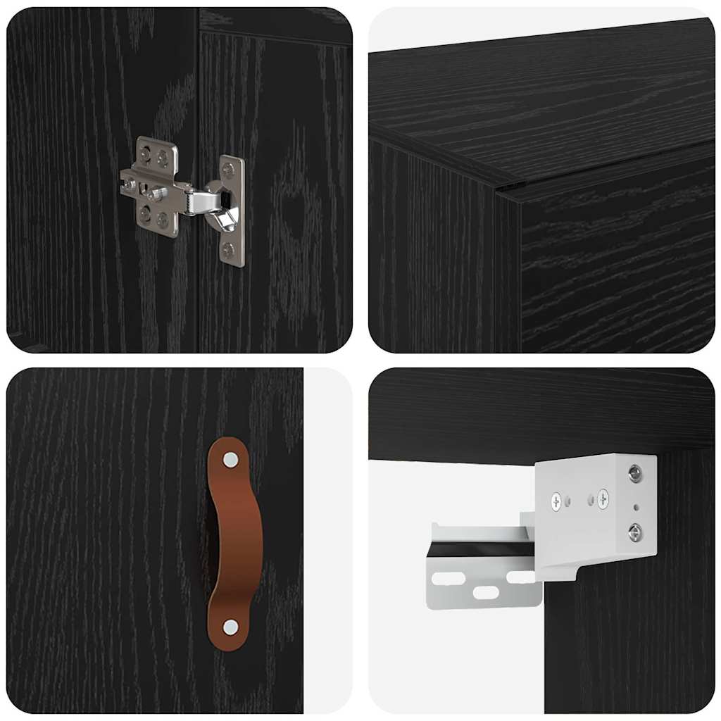 Vegghengt skap 2 pcs Svart Eik 69,5 x 34 x 90 cm Konstruert tre
