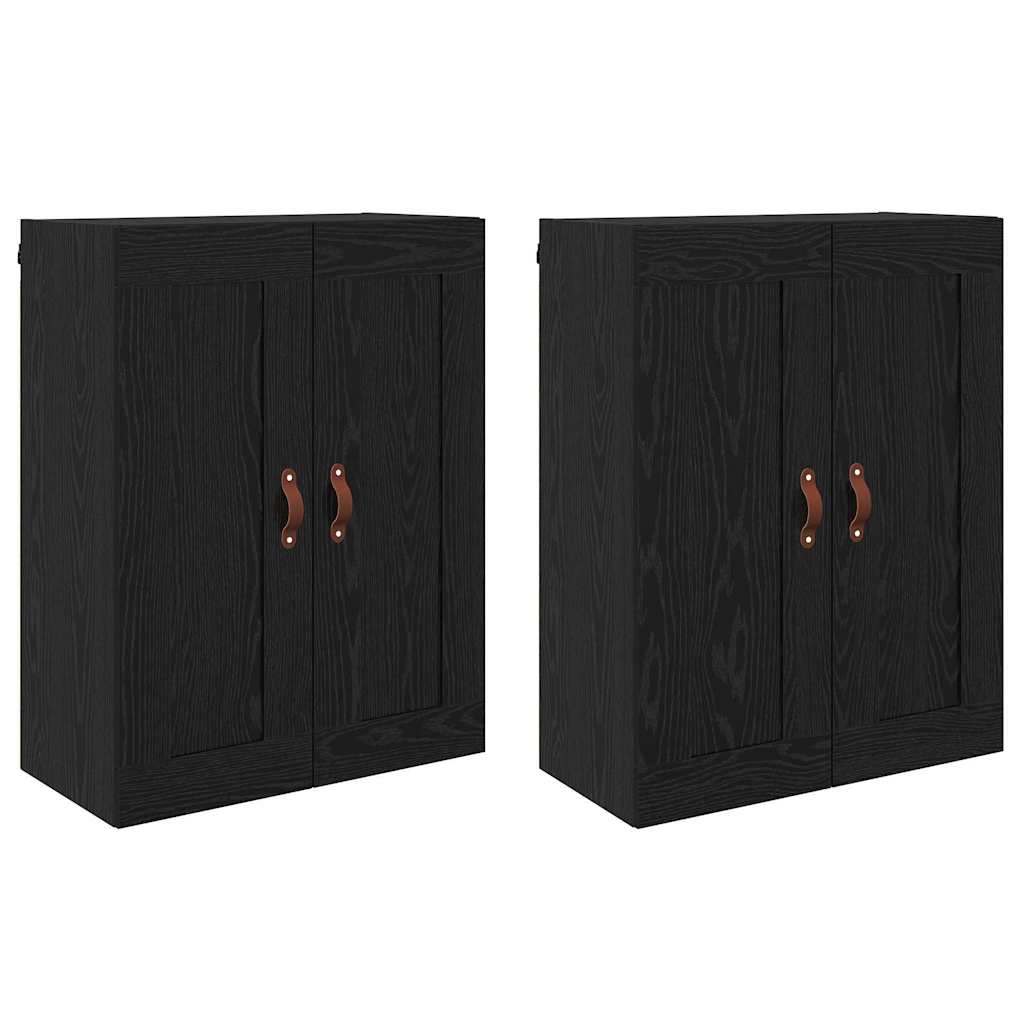 Vegghengt skap 2 pcs Svart Eik 69,5 x 34 x 90 cm Konstruert tre