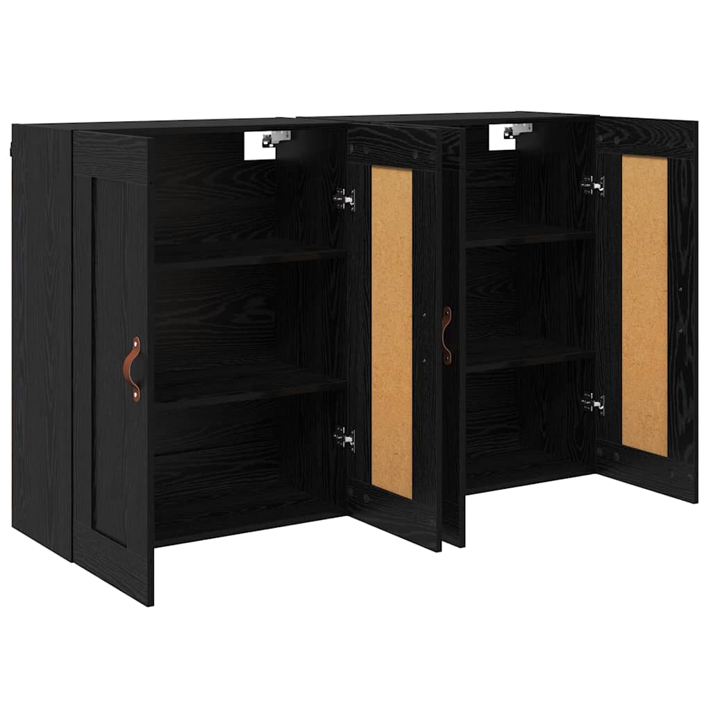 Vegghengt skap 2 pcs Svart Eik 69,5 x 34 x 90 cm Konstruert tre