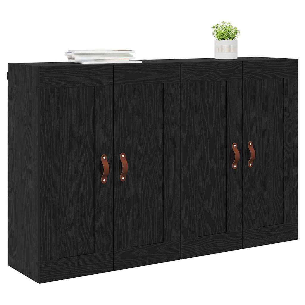 Vegghengt skap 2 pcs Svart Eik 69,5 x 34 x 90 cm Konstruert tre