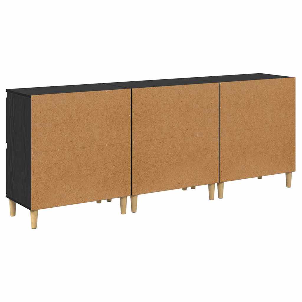 Skap 3 pcs Svart Eik 60 x 35 x 70 cm Konstruert tre