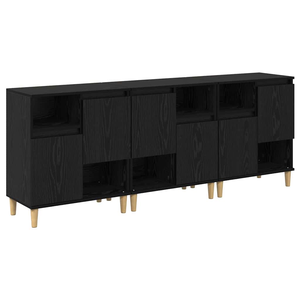Skap 3 pcs Svart Eik 60 x 35 x 70 cm Konstruert tre