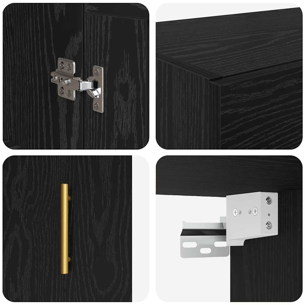 Vegghengt skap 2 pcs Svart Eik 69,5 x 34 x 90 cm Konstruert tre