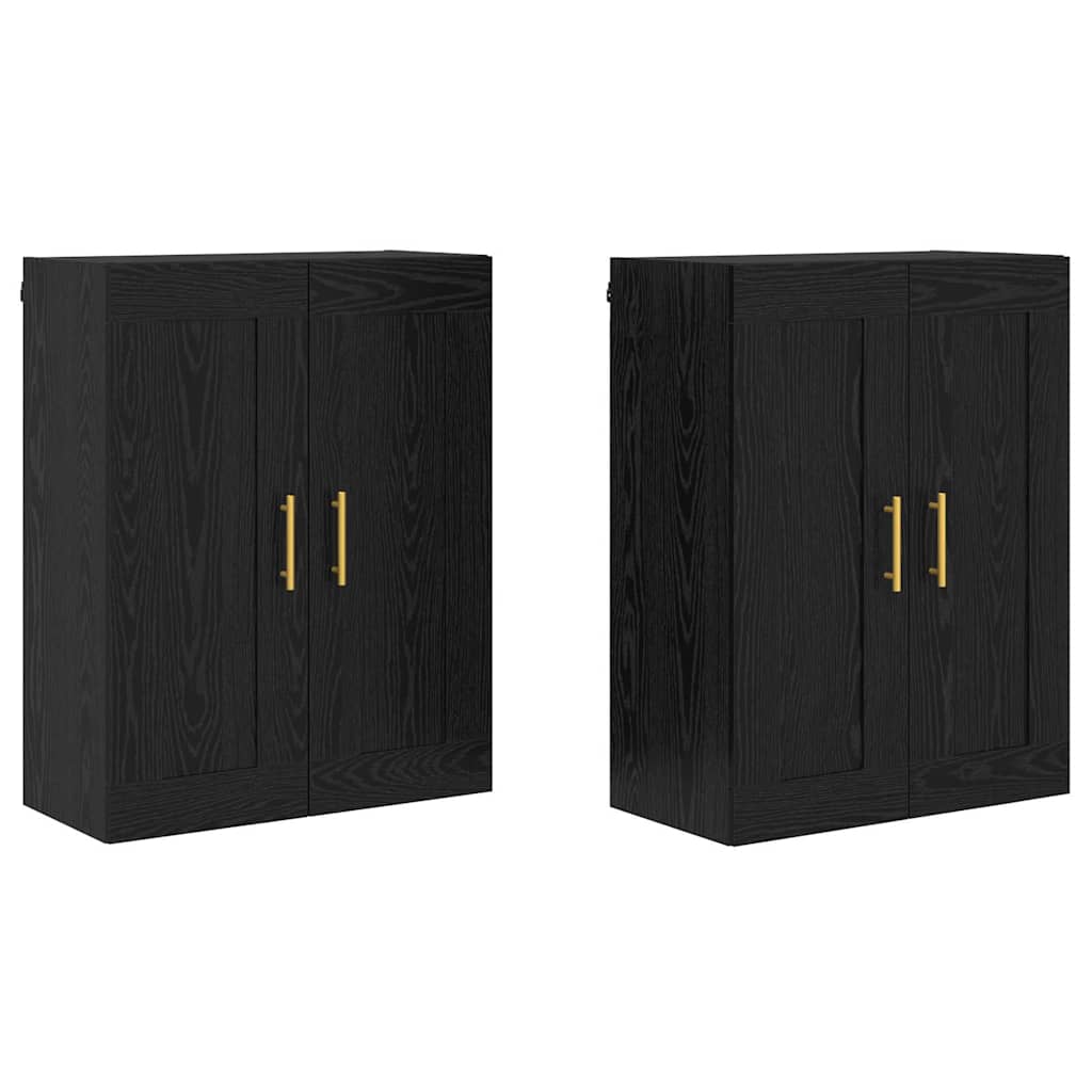 Vegghengt skap 2 pcs Svart Eik 69,5 x 34 x 90 cm Konstruert tre