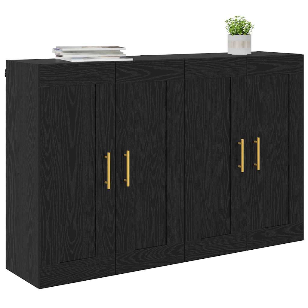 Vegghengt skap 2 pcs Svart Eik 69,5 x 34 x 90 cm Konstruert tre