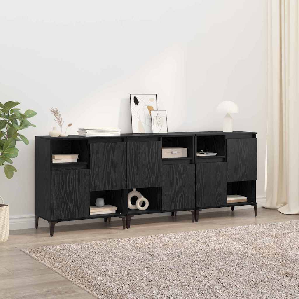 Skap 3 pcs Svart Eik 60 x 35 x 70 cm Konstruert tre