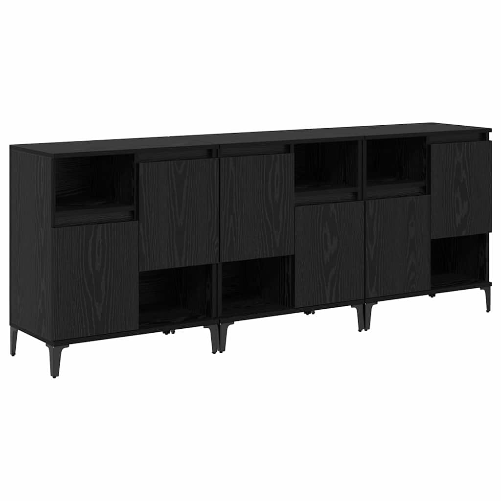 Skap 3 pcs Svart Eik 60 x 35 x 70 cm Konstruert tre