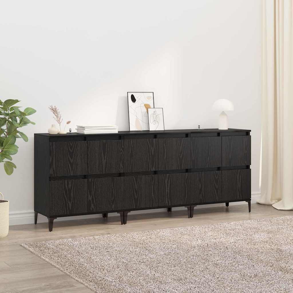 Skap 3 pcs Svart Eik 60 x 35 x 70 cm Konstruert tre