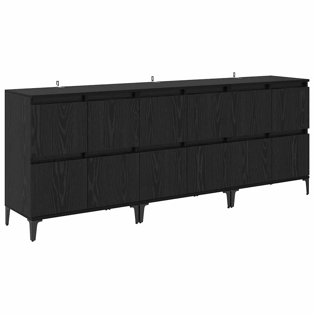 Skap 3 pcs Svart Eik 60 x 35 x 70 cm Konstruert tre