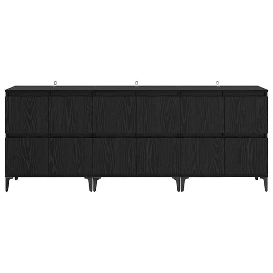 Skap 3 pcs Svart Eik 60 x 35 x 70 cm Konstruert tre