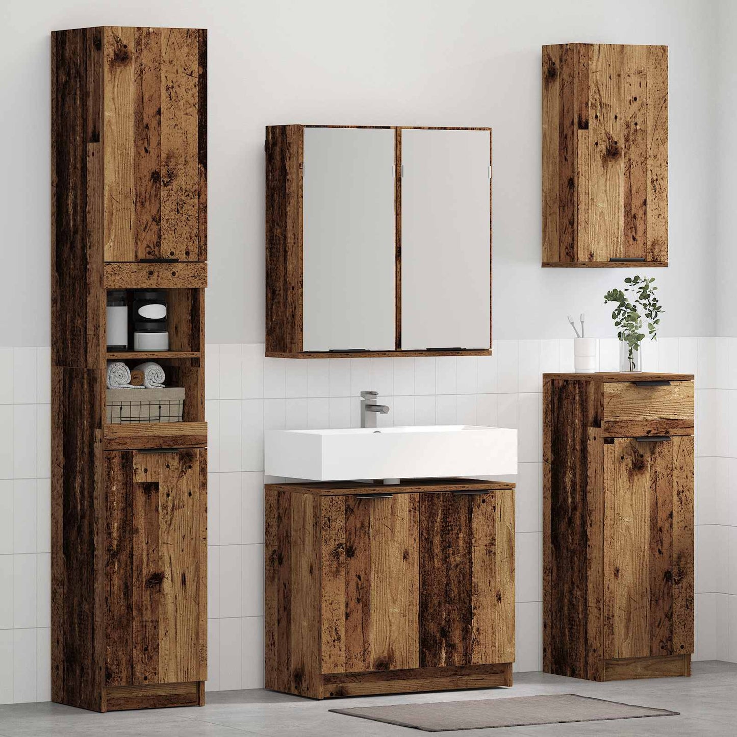 Baderomsinnredningssett 3 pcs Gammelt tre Konstruert tre