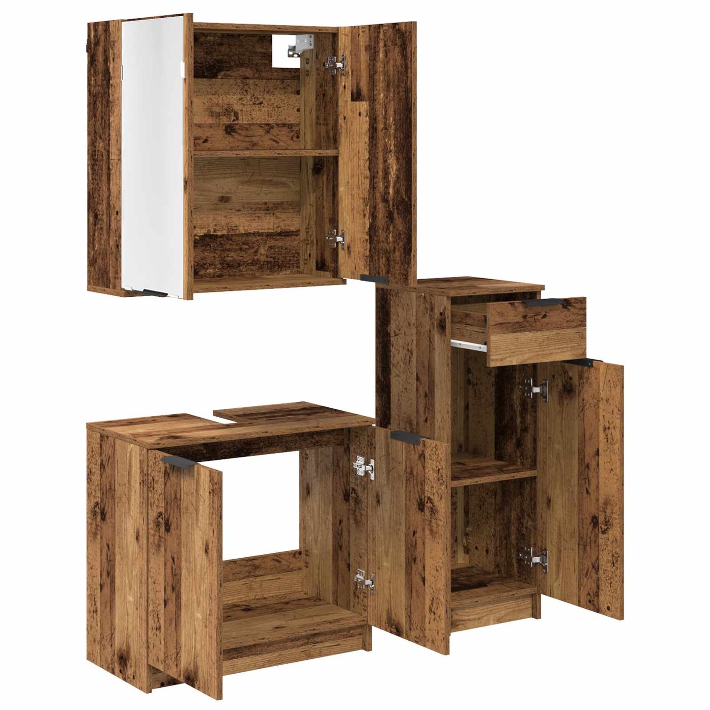 Baderomsinnredningssett 3 pcs Gammelt tre Konstruert tre