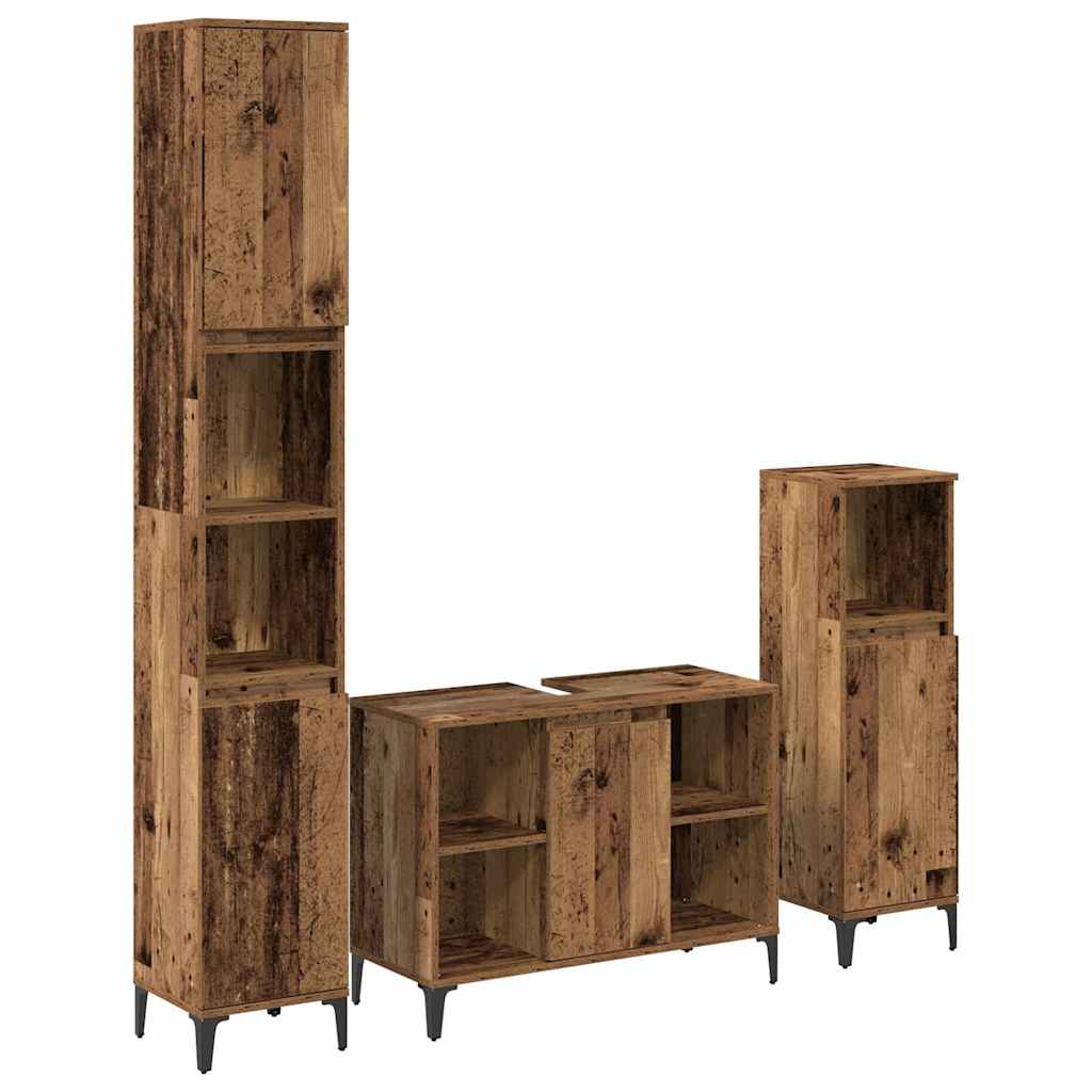 Baderomsinnredningssett 3 pcs Gammelt tre Konstruert tre