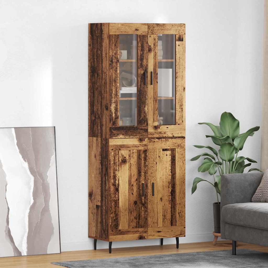 Høyskap 2 pcs Gamle tre Sponplater og glass