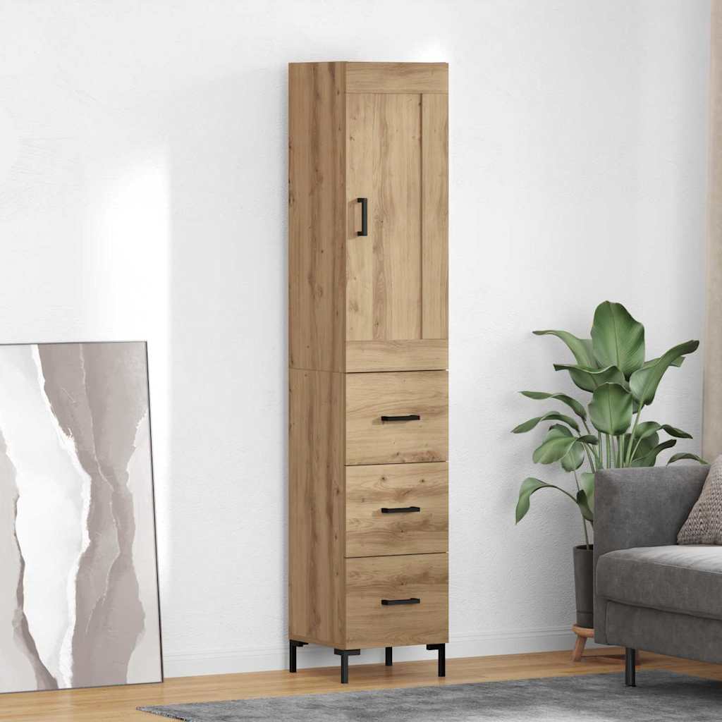 Høyskap med skuff Artisan Eik 34,5 x 34 x 180 cm Konstruert tre