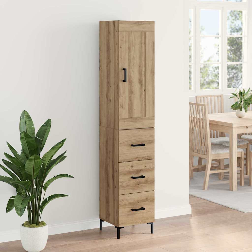 Høyskap med skuff Artisan Eik 34,5 x 34 x 180 cm Konstruert tre