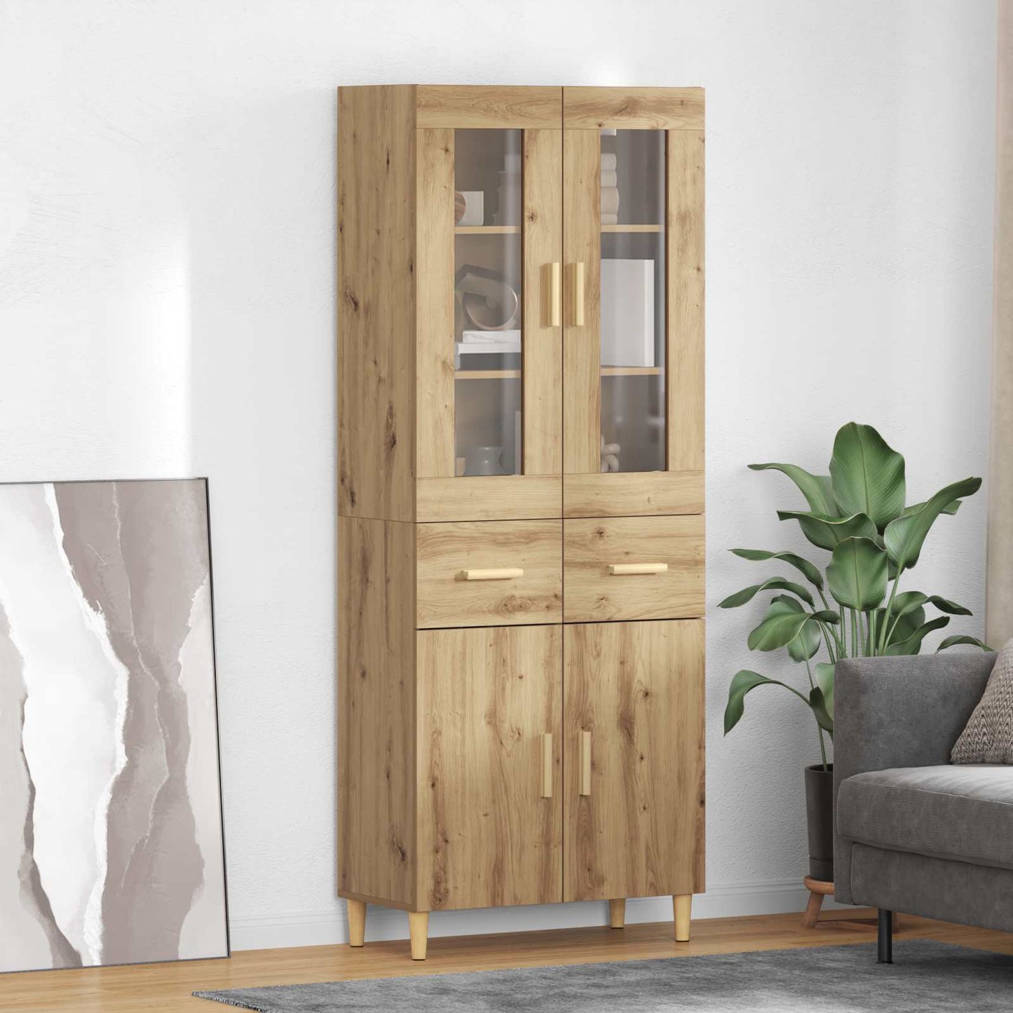 Høyskap med skuff Artisan Eik 69,5 x 34 x 180 cm Konstruert tre