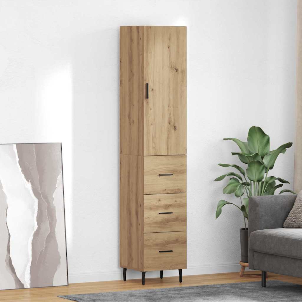 Høyskap med skuff Artisan Eik 34,5 x 34 x 180 cm Konstruert tre