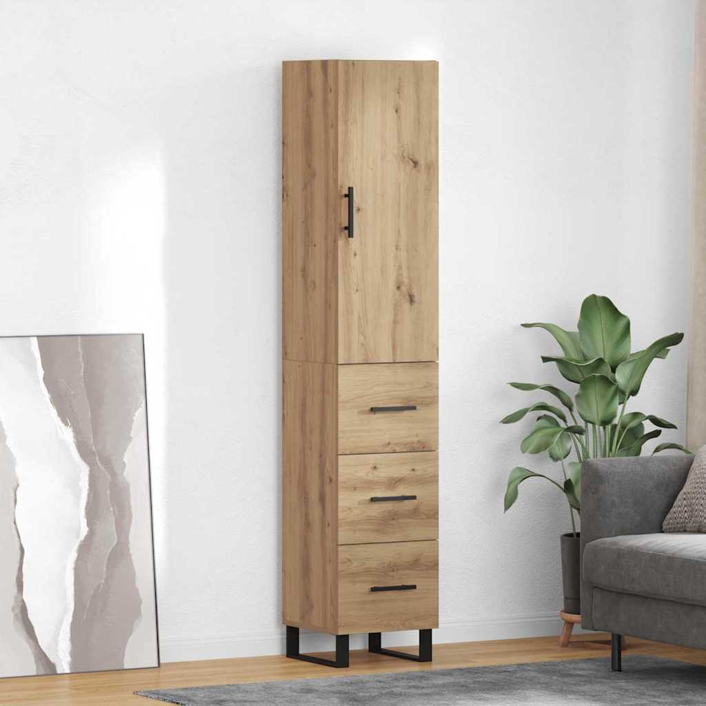 Høyskap med skuff Artisan Eik 34,5 x 34 x 180 cm Konstruert tre