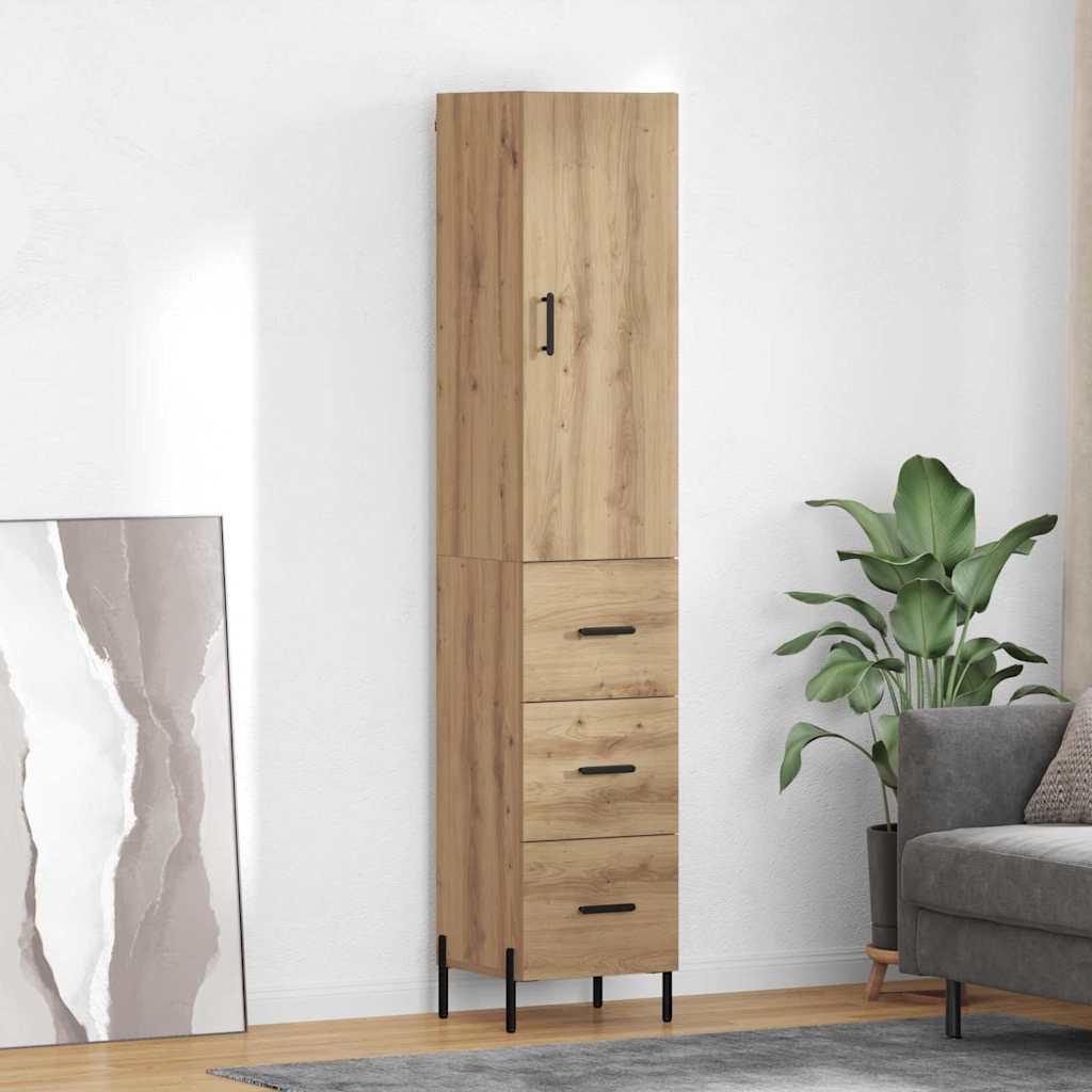 Høyskap med skuff Artisan Eik 34,5 x 34 x 180 cm Konstruert tre
