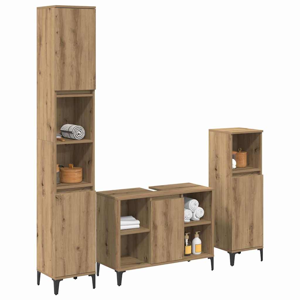 Baderomsinnredningssett 3 pcs Artisan Eik Konstruert tre