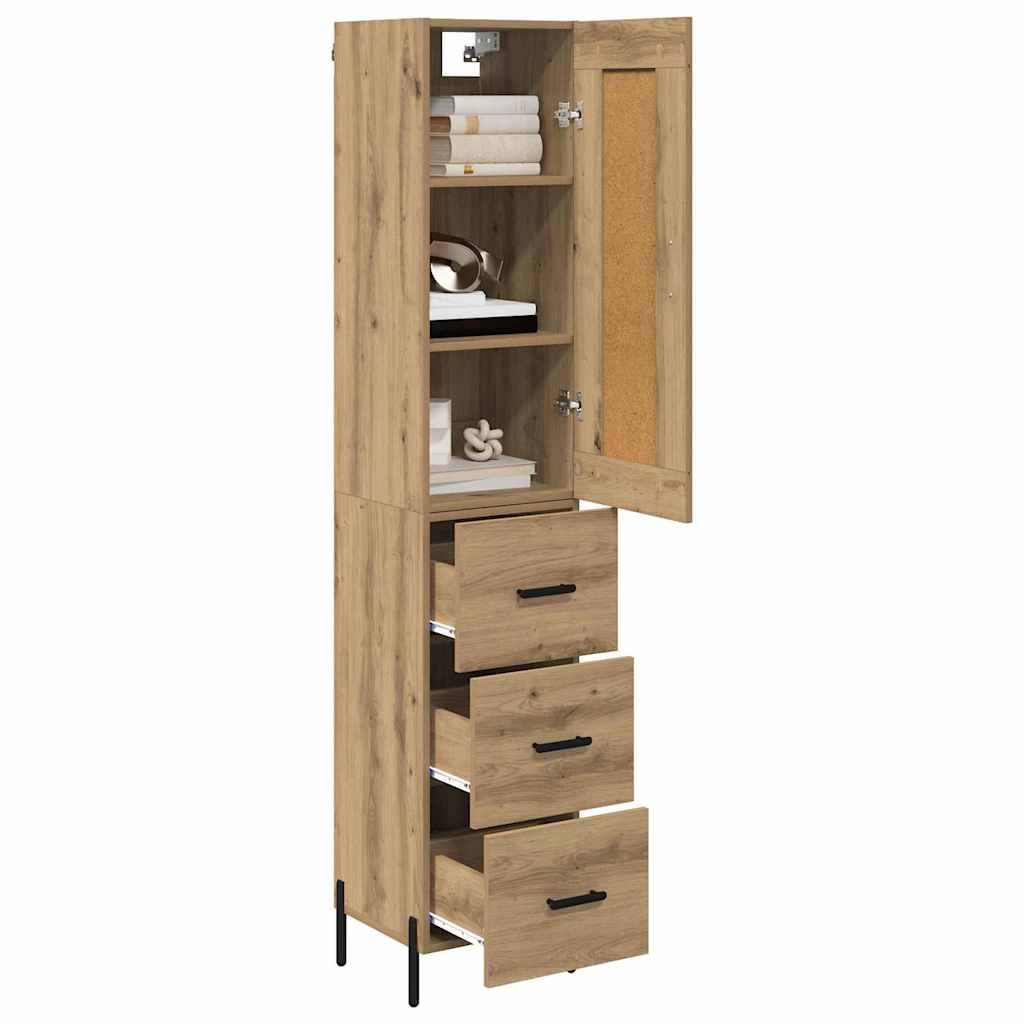 Høyskap med skuff Artisan Eik 34,5 x 34 x 180 cm Konstruert tre